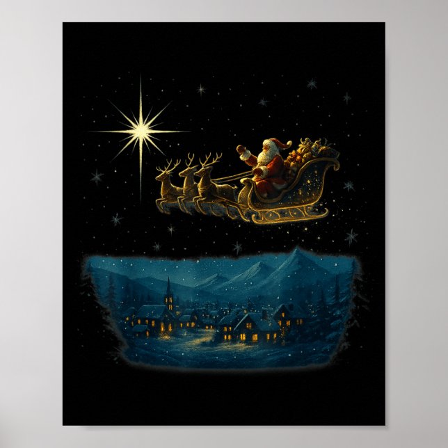 Póster Ec Santa Sleigh With And Stars  (Frente)