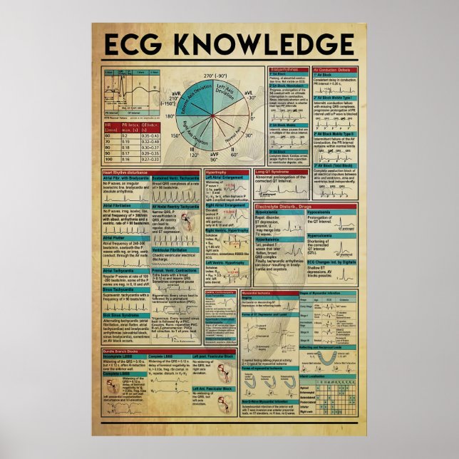 Póster ECG Knowledge Poster, Cardiology Knowledge Poster (Frente)