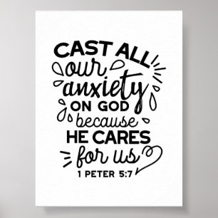 Póster Echa Toda Tu Ansiedad – 1 Pedro 5:7 Versículo Bíbl