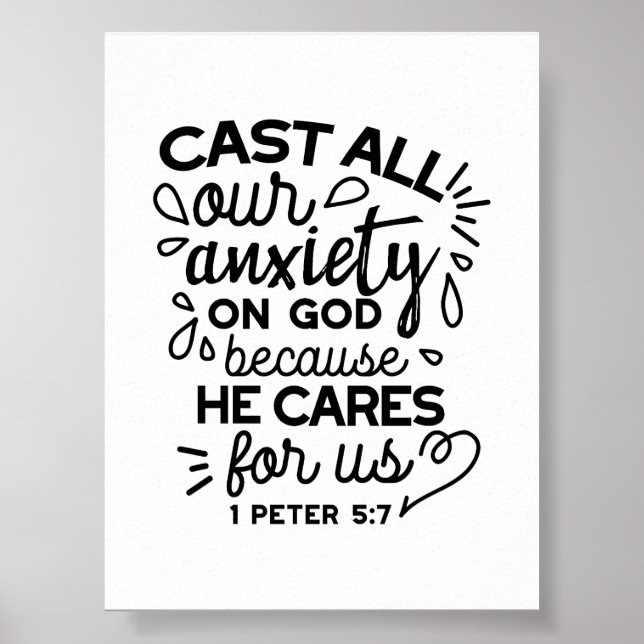 Póster Echa Toda Tu Ansiedad – 1 Pedro 5:7 Versículo Bíbl (Frente)