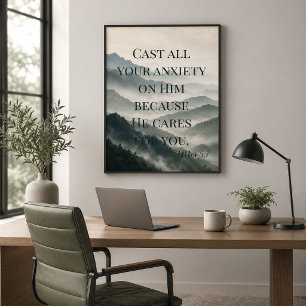 Póster Echa Tu Ansiedad Sobre Él Escritura de Montaña Bru