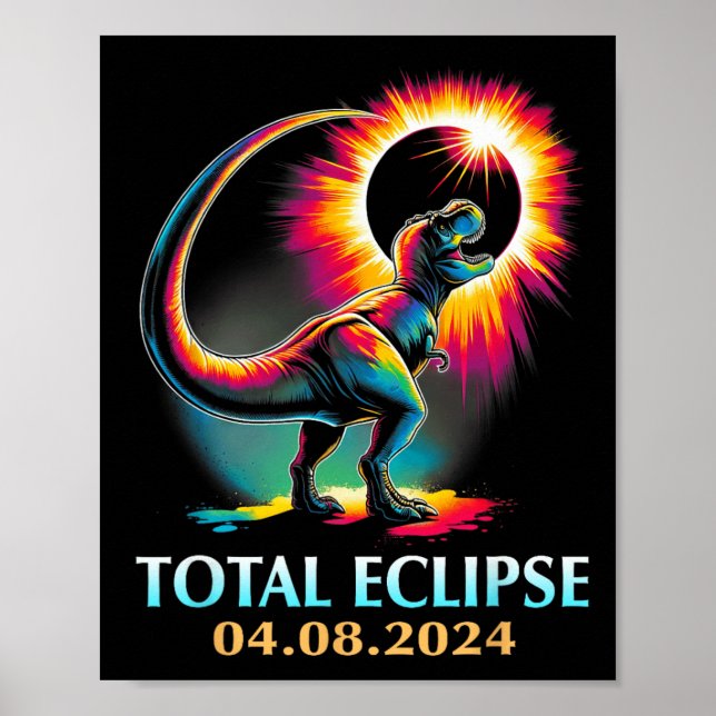 Póster Eclipse 2024 Eclipse Solar Total T Rex Dinosaur (Frente)