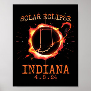 Póster Eclipse 2024 Indiana State Totality Usa Path Souve