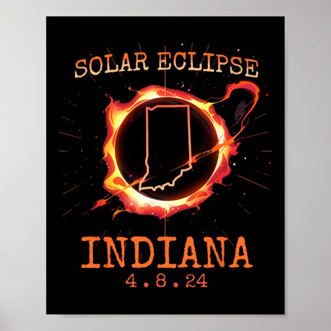 Póster Eclipse 2024 Indiana State Totality Usa Path Souve (Frente)