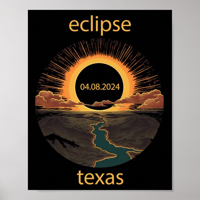 Póster Eclipse de Texas 8 de abril de 2024 04.08.2024 Sol (Frente)