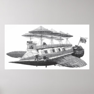 Póster Eclipse del dirigible de Steampunk de la ciencia