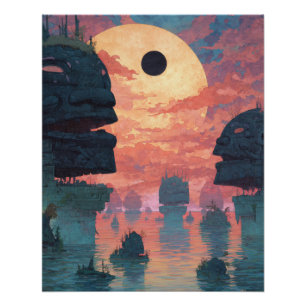 Póster Eclipse Etéreo Sobre Acantilados Brumosos