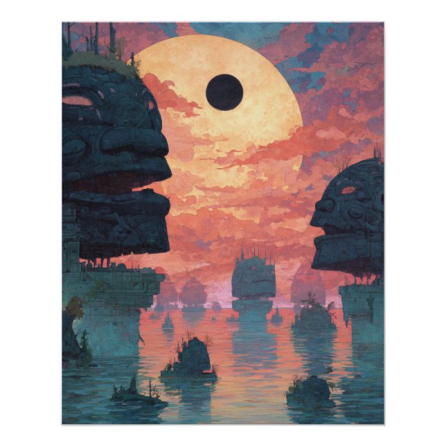 Póster Eclipse Etéreo Sobre Acantilados Brumosos (Anverso)