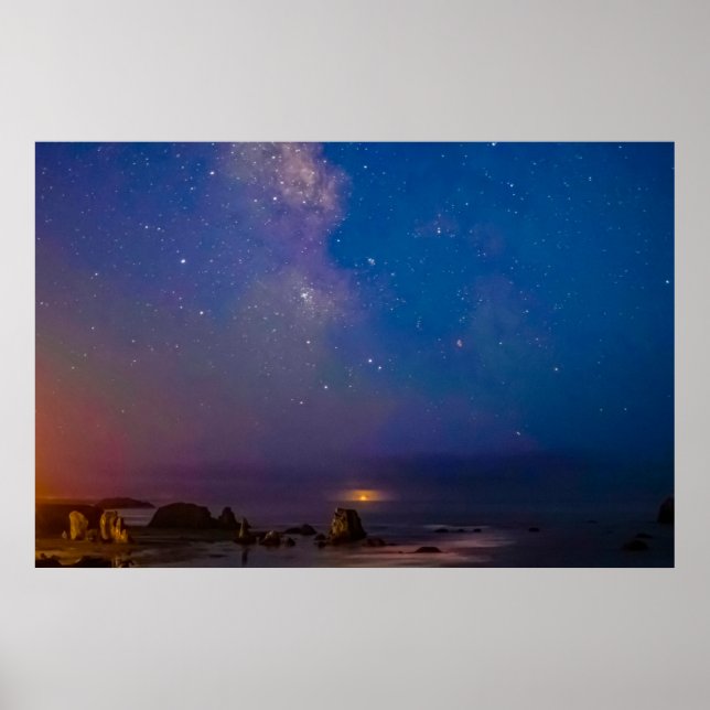 Póster Eclipse lunar y Vía Láctea | Bandon Beach, Oregon (Frente)