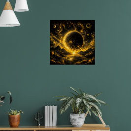 Póster Eclipse Oscuro con Filigrana Dorada — Fantasía Cós