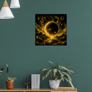 Póster Eclipse Oscuro con Filigrana Dorada — Fantasía Cós