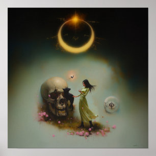 Póster Eclipse Priestess Moon Witchy AI Art Matte Value