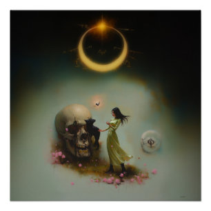 Póster Eclipse Priestess Moon Witchy AI Art Semi-Gloss