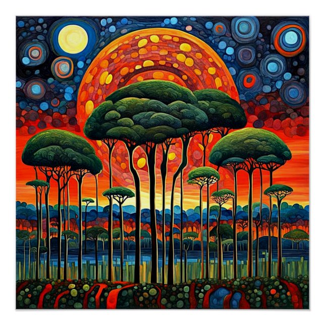 Póster Eclipse sobre paisaje forestal (Anverso)
