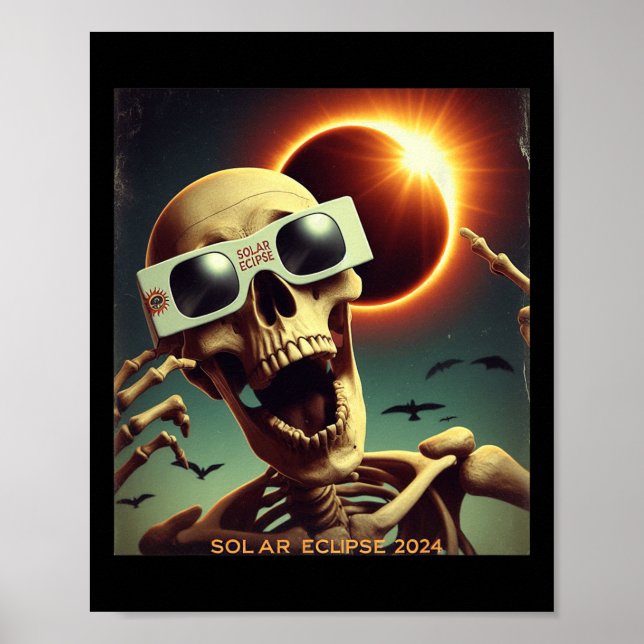 Póster Eclipse solar 1 de selfie de esqueleto para niños (Frente)