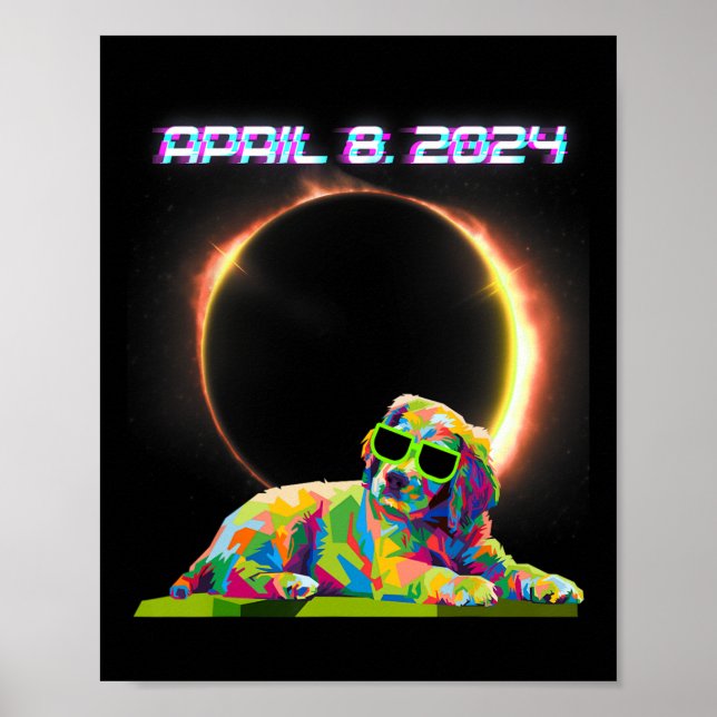 Póster Eclipse solar 2024 Abril 8 Perro Eclipse solar Vid (Frente)