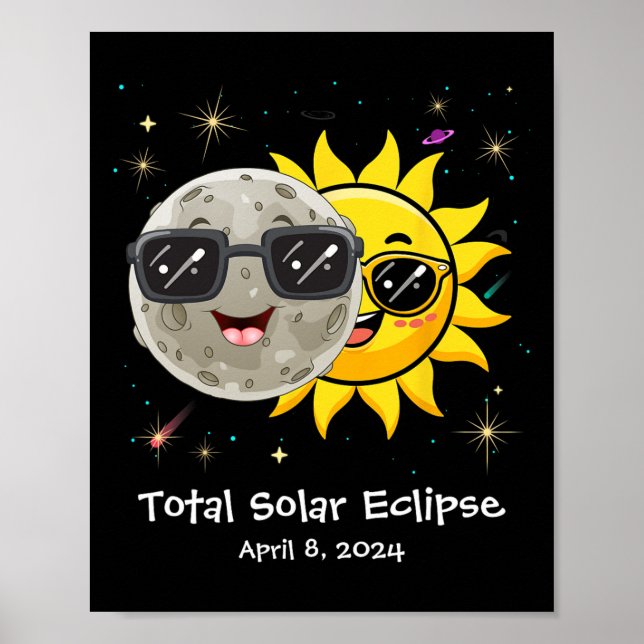 Póster Eclipse Solar 2024 Cute Eclipse Solar Niños Gi (Frente)