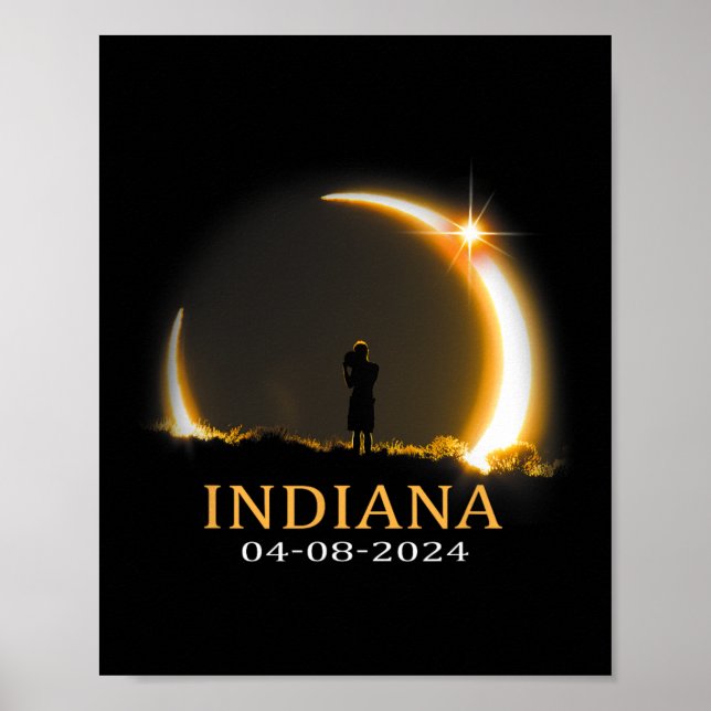 Póster Eclipse solar 2024 Eclipse solar total de Indiana (Frente)