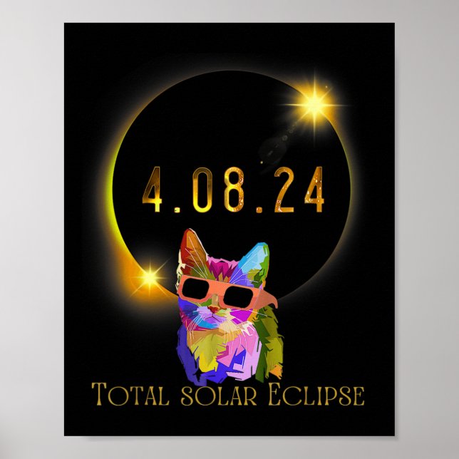 Póster Eclipse solar 2024 Gato con vidrio Eclipse solar (Frente)