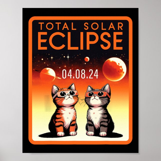 Póster Eclipse solar 2024 Gatos Eclipse solar total 4.08. (Frente)