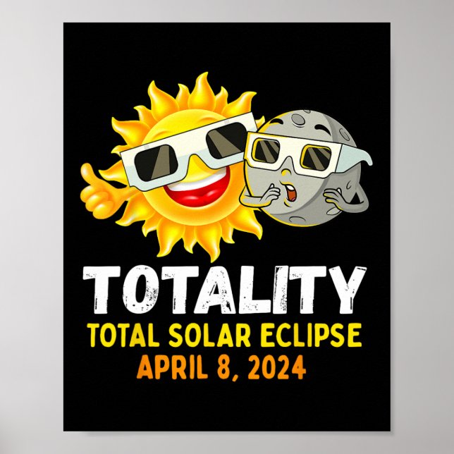 Póster Eclipse solar 2024 Gles Divertidos niños de luna d (Frente)
