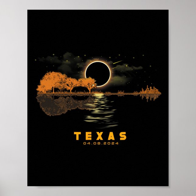 Póster Eclipse solar 2024 Guitarra 04.08.24 Totalidad Tex (Frente)