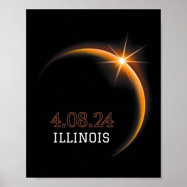 Póster Eclipse solar 2024 Illinois Total Spring 4.08.2 (Frente)