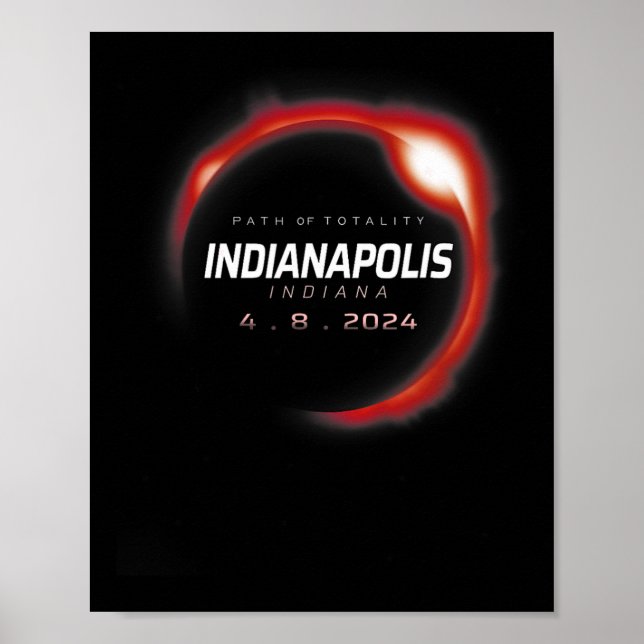 Póster Eclipse solar 2024 Indianápolis Indiana Abril 8 20 (Frente)