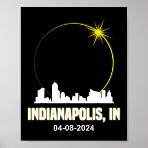 Póster Eclipse Solar 2024 Línea de Esquina Indiana Ec