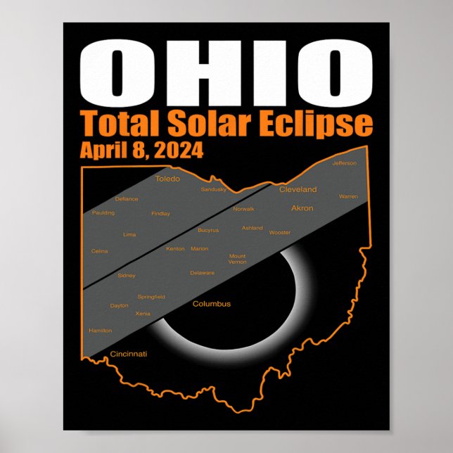 Póster Eclipse Solar 2024 Mapa Estatal De Ohio Ecli Solar (Frente)