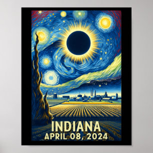 Póster Eclipse solar 2024 Noche estrellada de Indiana