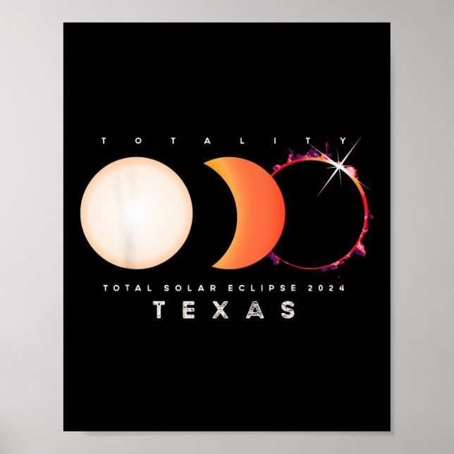 Póster Eclipse solar 2024 Texas Eclipse total América Gra (Frente)