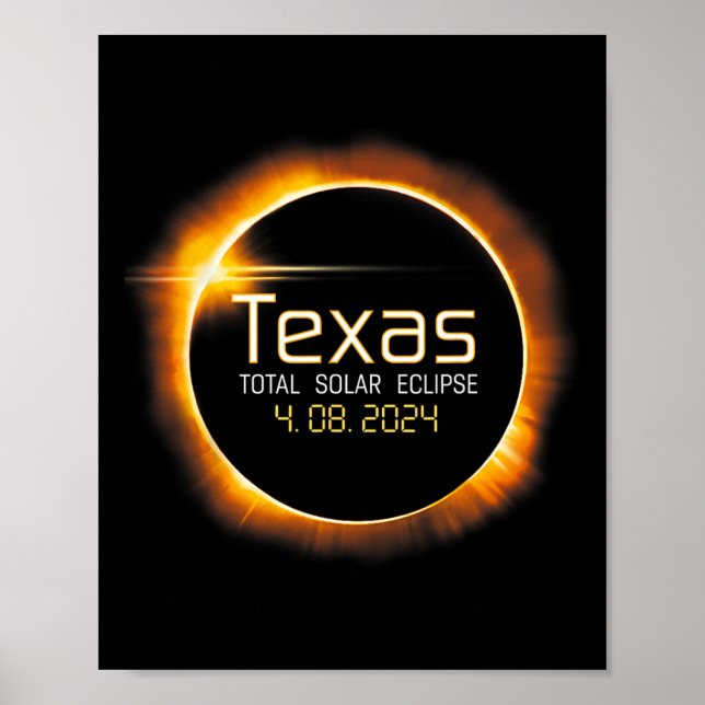 Póster Eclipse solar 2024 Texas Totalidad De Ee.Uu. (Frente)