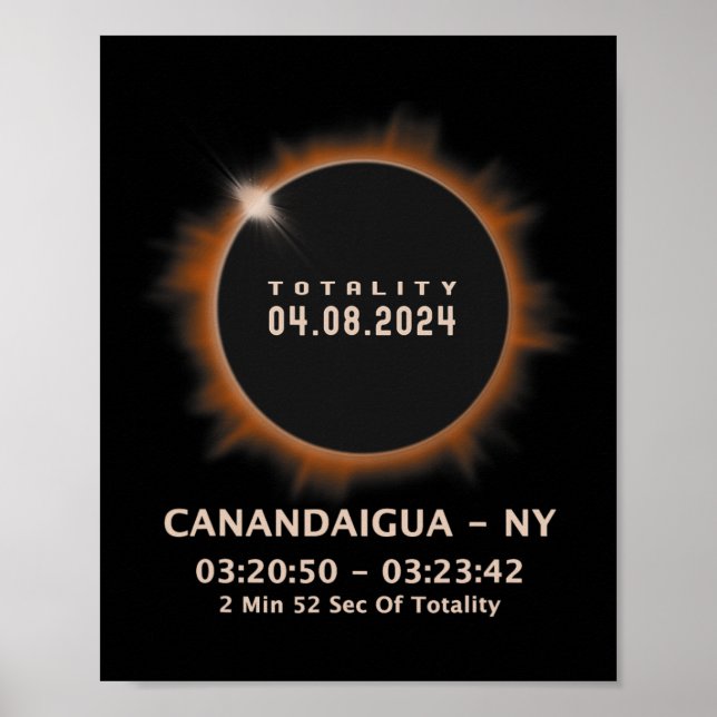 Póster Eclipse solar 2024 Totalidad 04.08.24 Nueva York (Frente)