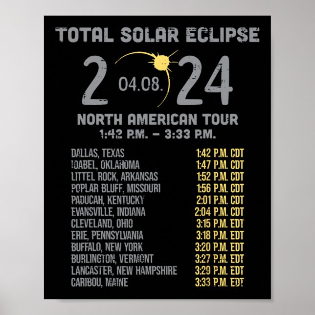 Póster Eclipse solar 2024 Totalidad Abril 8 Hombres Mujer (Frente)