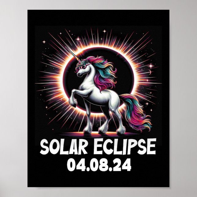 Póster Eclipse solar 2024 Unicornio con eclipse solar G (Frente)
