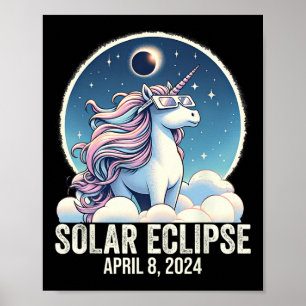 Póster Eclipse solar 2024 Unicornio con lentes de vidrio