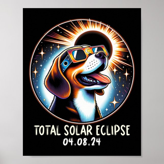 Póster Eclipse solar Beagle con lentes de gafas Mascota A (Frente)