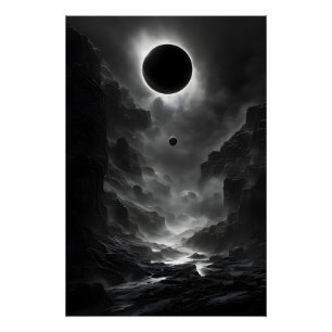 Póster Eclipse solar blanco y negro de noche