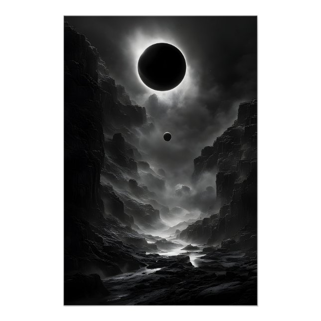 Póster Eclipse solar blanco y negro de noche (Anverso)