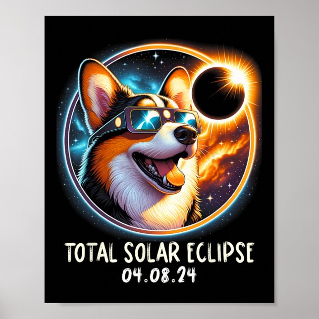 Póster Eclipse solar Corgi llevando lentes Mascota Abril  (Frente)