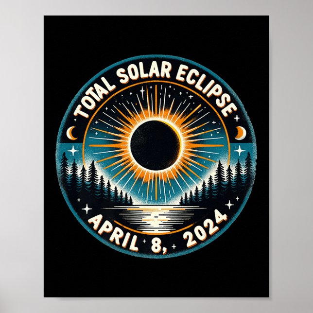 Póster Eclipse solar de astronomía vendimia 2024 eclipse  (Frente)