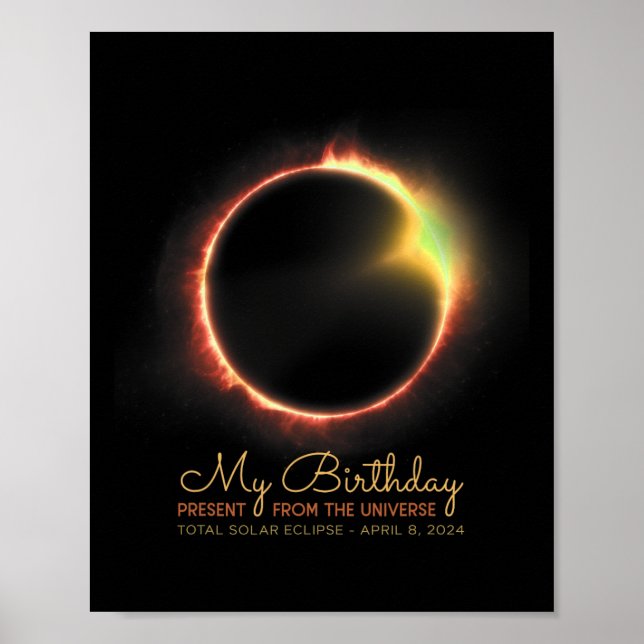 Póster Eclipse solar de cumpleaños 2024 Abril 8 Eclipse t (Frente)