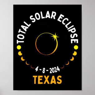 Póster Eclipse solar de Texas 2024 Fiesta Mapa total de E