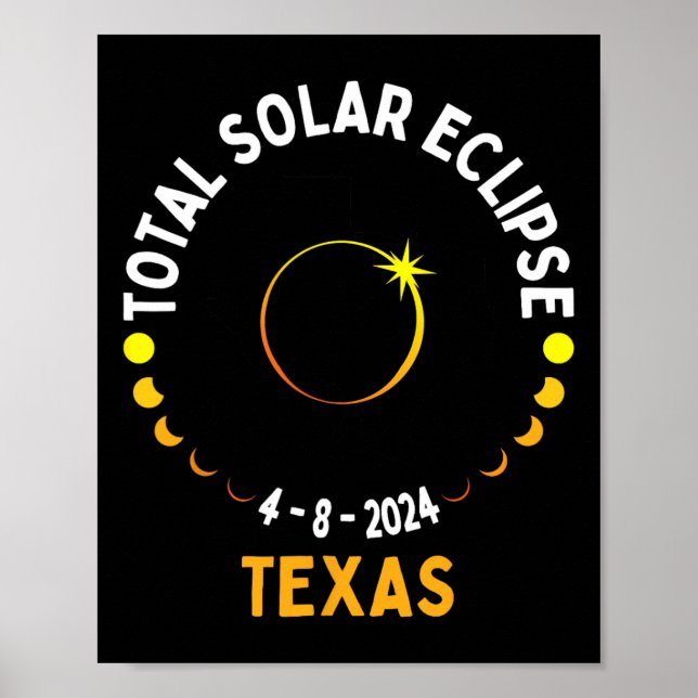 Póster Eclipse solar de Texas 2024 Fiesta Mapa total de E (Frente)
