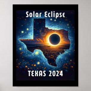 Póster Eclipse solar de Texas 2024 Noche estrellada