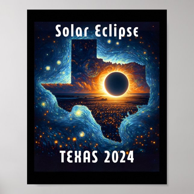 Póster Eclipse solar de Texas 2024 Noche estrellada (Frente)