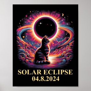 Póster Eclipse solar del gato 2024 Totalidad Abril 8 Homb