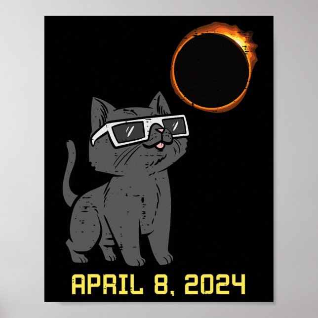 Póster Eclipse solar del gato 2024 Totalidad Abril 8 Muje (Frente)