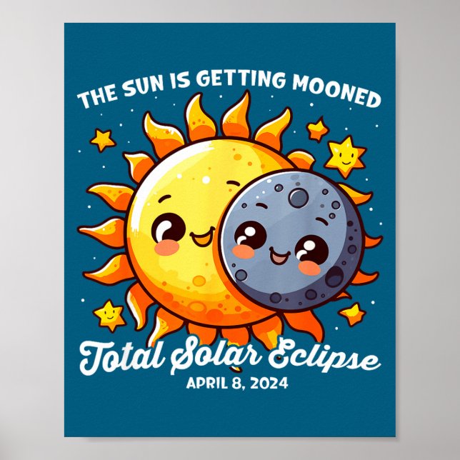 Póster Eclipse Solar Divertido Abril Sol Obteniendo (Frente)